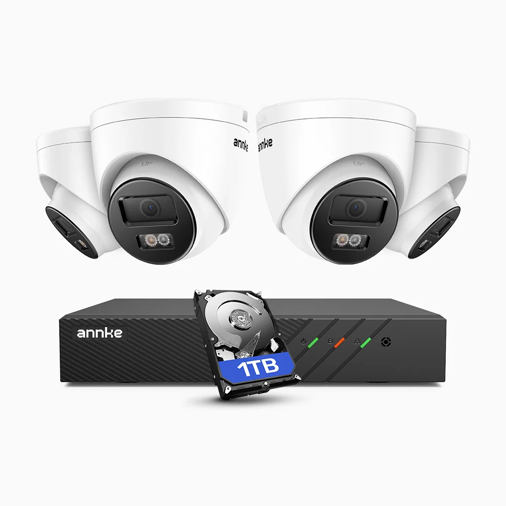 System monitoringu ANNKE 4K 8MP PoE, 4 kamery IP 4K + rejestrator NVR 8-kanałowy, dysk twardy 1 TB, wykrywanie ludzi i pojazdów, wbudowany mikrofon, kolorowy i podczerwony tryb nocny, obsługa RTSP - Image 2