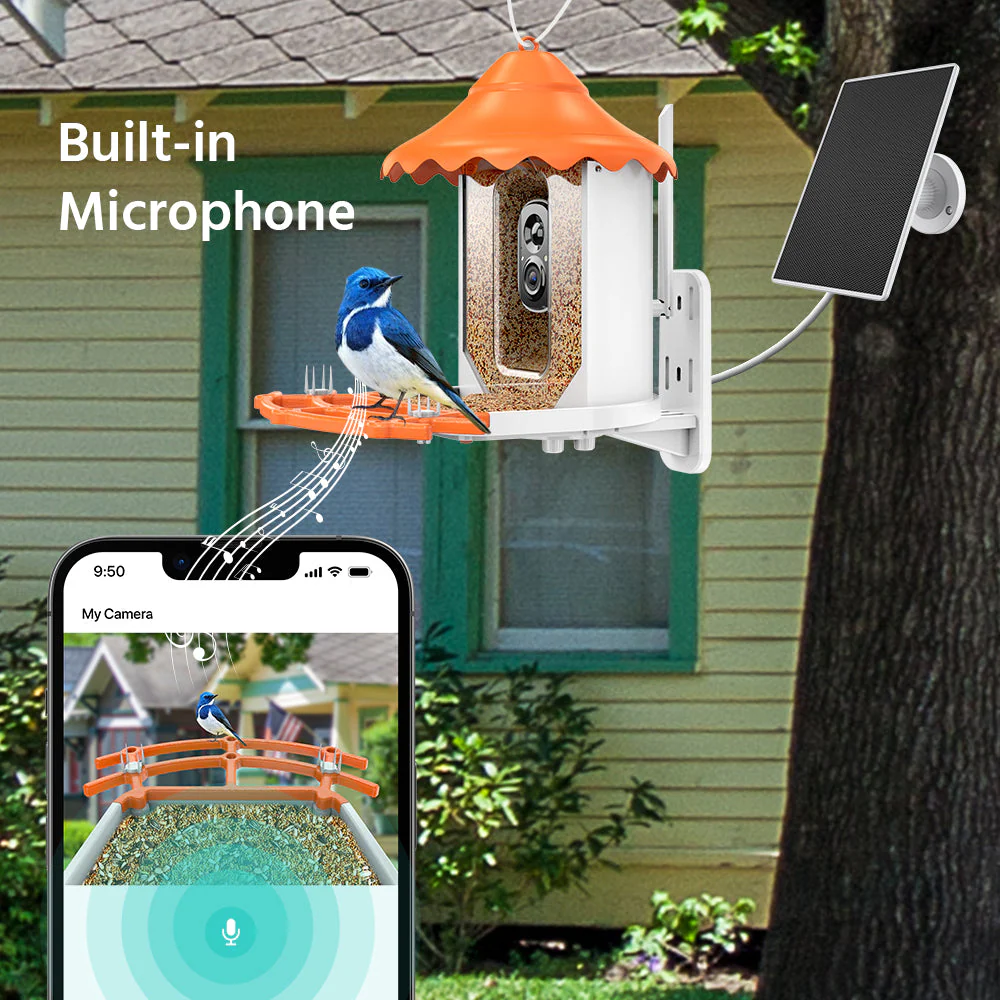 Smart Bird Feeder Camera, 1920 x 1080 Resolution, AI Recognition, Built-in Microphone, 2.4GHz WiFi Connection, Battery & Solar Powered, Cloud & Max. 128 GB Local Storage - Image 3
