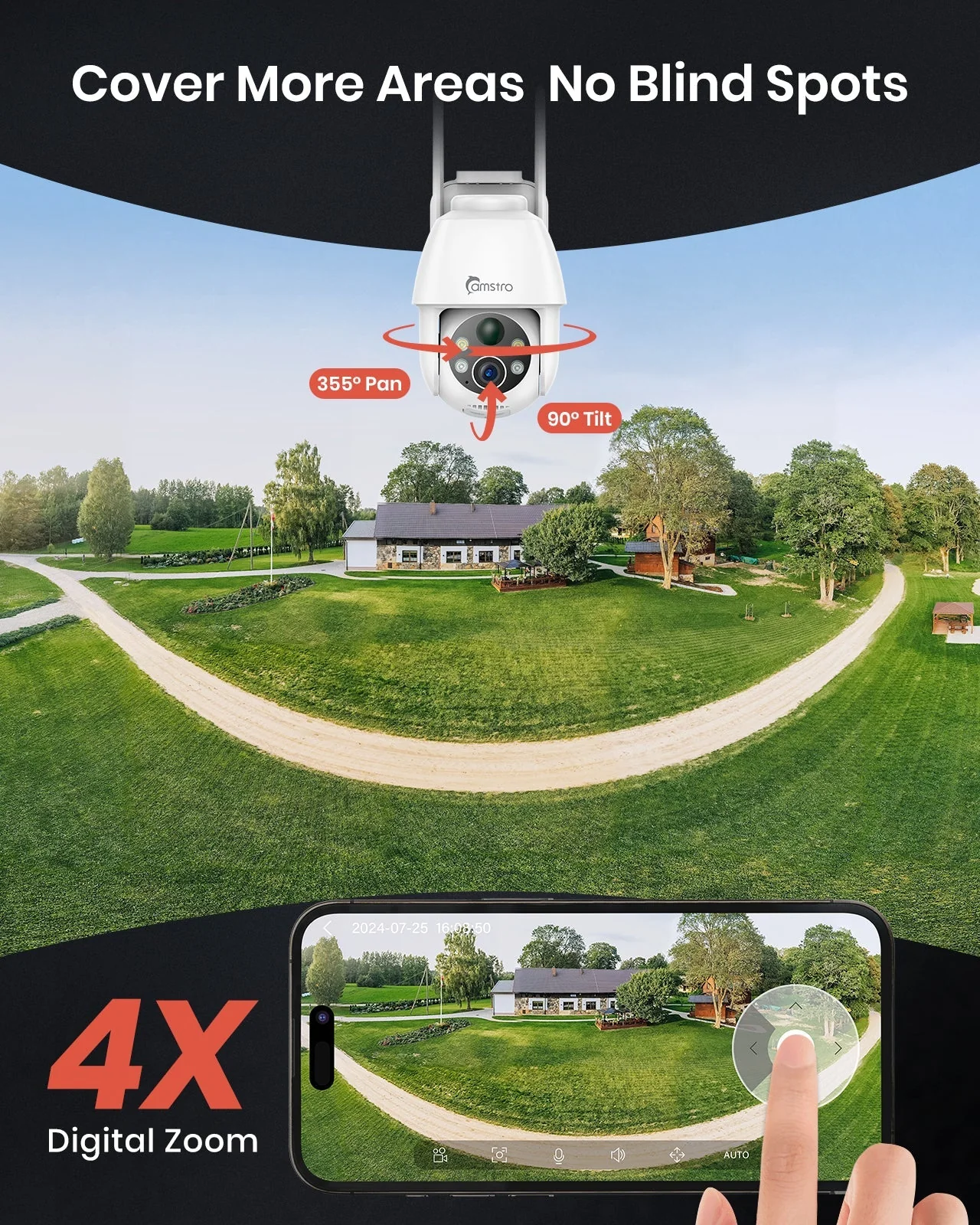 3MP Outdoor Solar Powered Battery Security IP Cameras, 5200mAh Rechargeable Battery, 130° Ultra Wide Angle, Color Night Vision, Human & Vehicle Smart Detection, Two-Way Audio, Works with Alexa & Google - Image 8