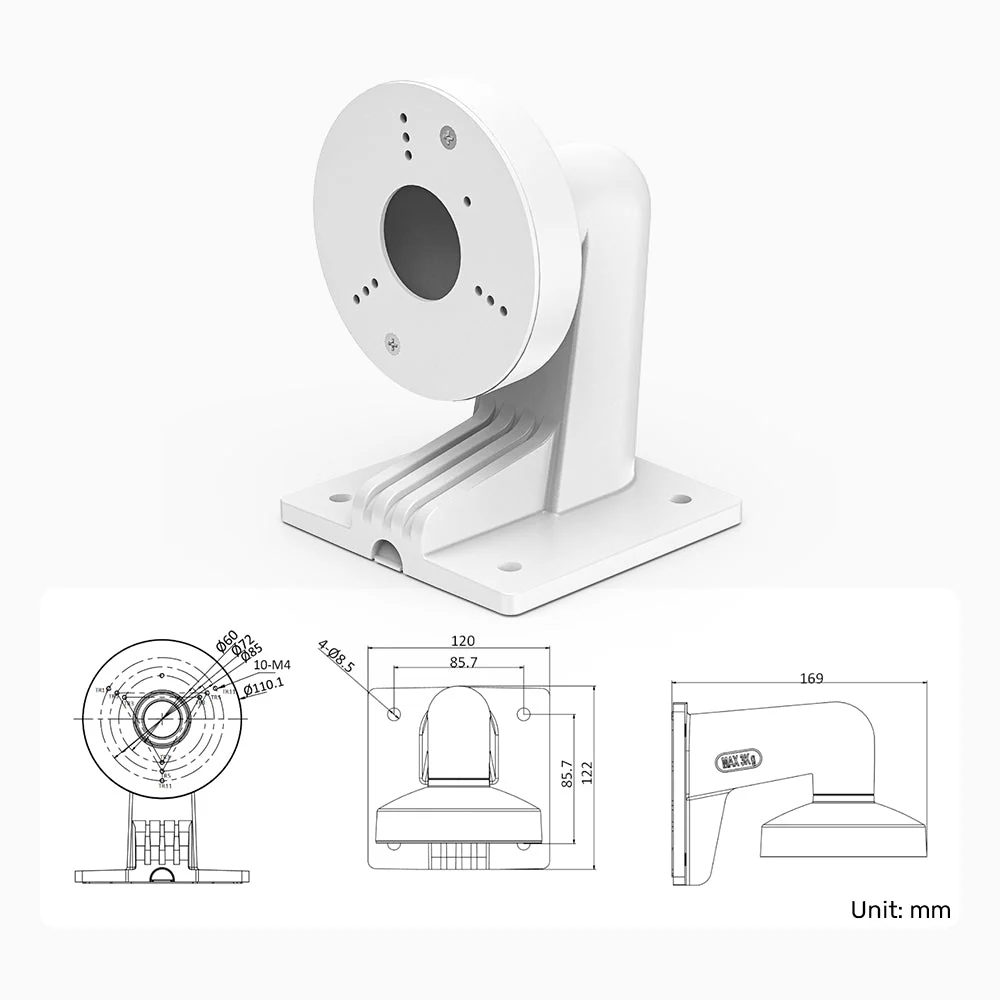 Uchwyt montażowy do kamer monitoringu, wytrzymały metal, montaż ścienny/sufitowy do kamer typu turret, kopułkowych i tubowych, kompatybilny z większością standardowych kamer monitoringu - Image 2