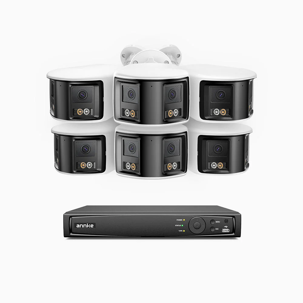 FDH800 - Zestaw do Monitoringu PoE 6 Kamery 8Mpx 4K z 8-Kanałowy Rejestratorem NVR, Podwójny obiektyw, panoramiczny widok 180°, inteligentne podwójne oświetlenie nocne, dwukierunkowy dźwięk, aktywna syrena i alarm, wykrywanie ludzi i pojazdów, IP67 - Image 2