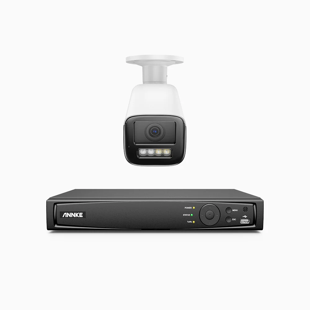 HZ804 - Zestaw do Monitoringu PoE 1 Kamery 4K z 8-Kanałowy Rejestratorem NVR, Zoom Optycznym 4X, Noktowizja podwójne światło, detekcja ruchu 2.0, Wbudowany mikrofon, syrena i stroboskop