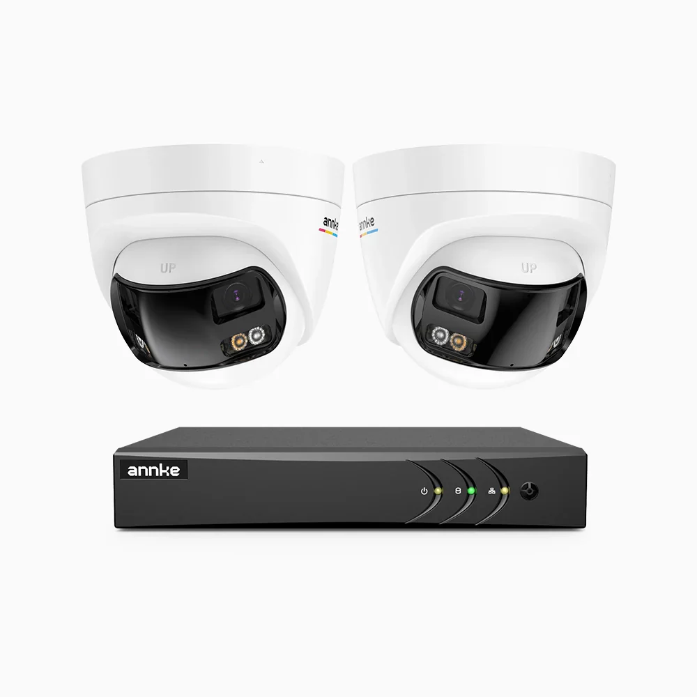 ACDK500 - Zestaw do Monitoringu Przewodowa 2 Kamery 3K z 8-Kanałowy Rejestratorem Hybrydowy, podwójnym obiektywem, panoramiczny widok 180°, inteligentne nocne oświetlenie Dual Light, Wbudowany Mikrofon, wodoodporność IP67