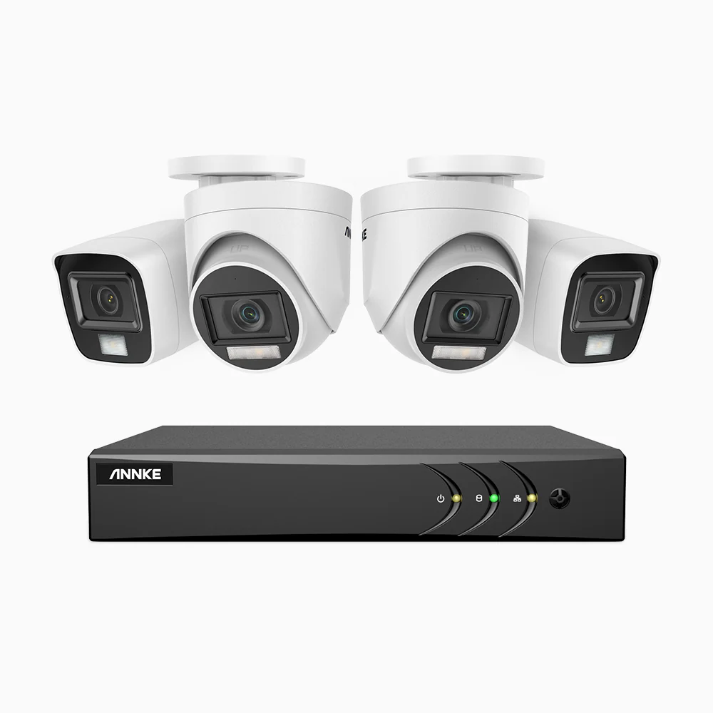 ADLK200 - Zestaw do Monitoringu Przewodowa 4 Kamery (2 Tubowa & 2 Kopułkowa) 1080p z 8-Kanałowy Rejestratorem Hybrydowy, Noktowizją Podwójne światło, przysłoną f/1.2 Super Aperture, sygnałem wyjściowym 4 w 1, wbudowany mikrofon, Klasa wodoszczelności IP67